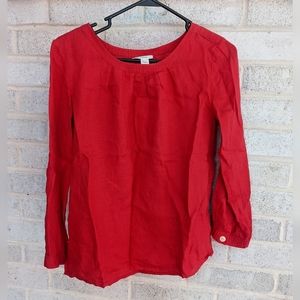 J. Crew linen long sleeve red top size 0